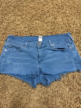 True Religion Blue Distressed Cutoff Denim Shorts